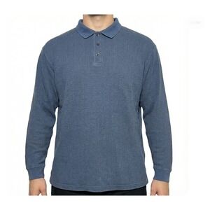 ALEXANDER LLOYD Menswear‎ Blue Textured Long Sleeve Polo Shirt 2XLT Tall Casual